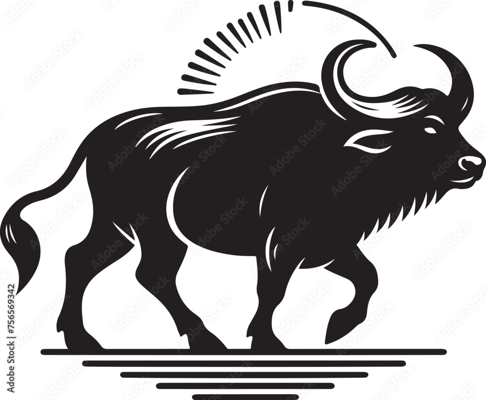 Buffalo line art silhouette vector illustration Buffalo line art silhouette vector illustration