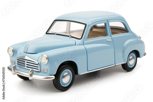 Blue Vintage Toy Car on White Background