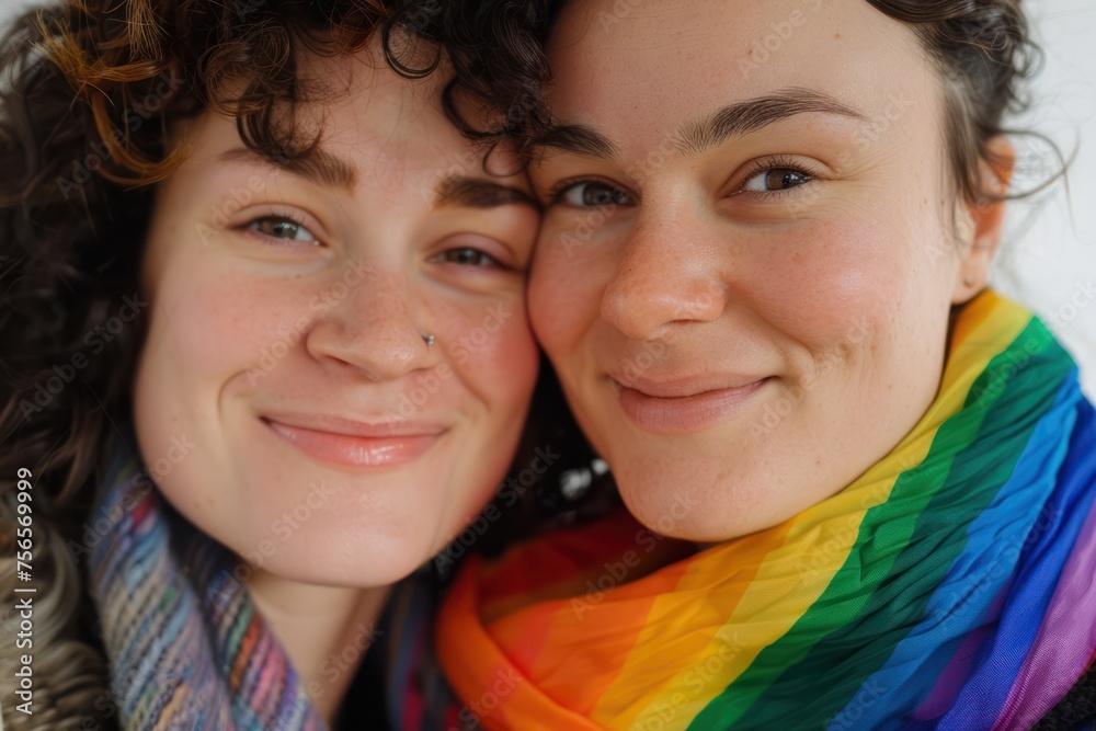 Close-up of gay a happy, proud couple supporting LGBTQ+, detailed facial features showing joy Close-up of gay a happy, proud couple supporting LGBTQ+, detailed facial features showing joy