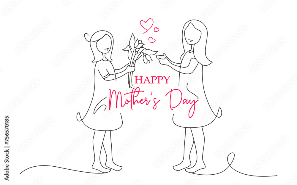 Happy Mother's Day greeting in line style in vector. Happy Mother's Day greeting in line style in vector.