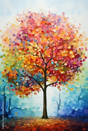 Autumn Tree with Colorful Leaves. Oil Painting Brush Stock Illustration Art  Abstract Watercolor Landscape background.