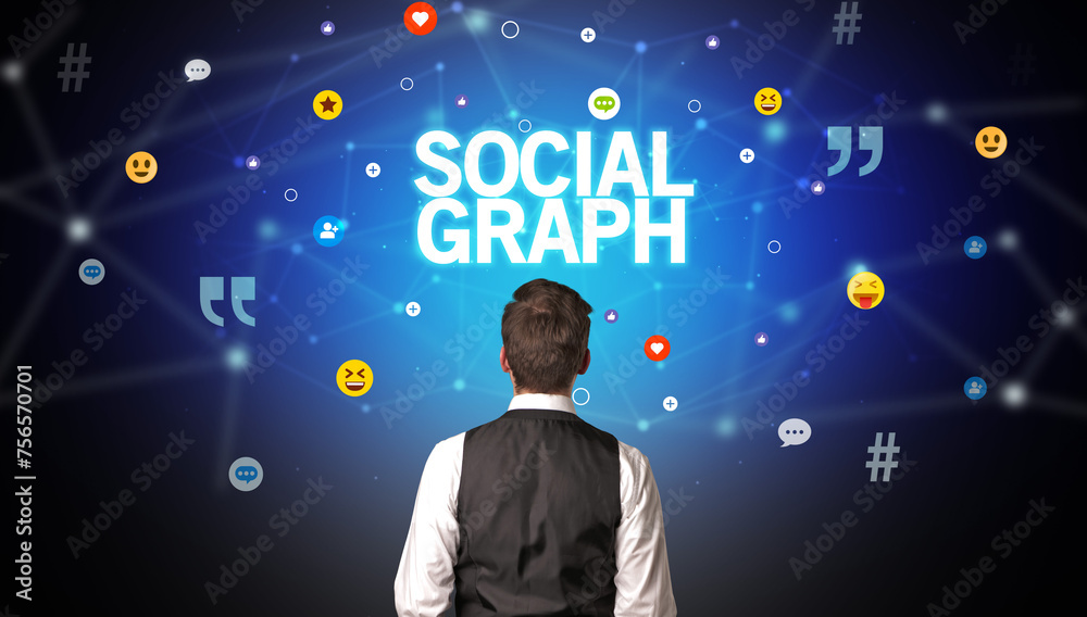 Rear view of a businessman, social media concept