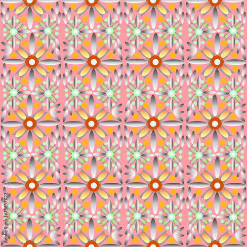 Seamless vector pattern with floral ornament, delicate orange-yellow and green colors with a gradient. Suitable for interior, print, wallpaper, fabric, clothing, stationery.