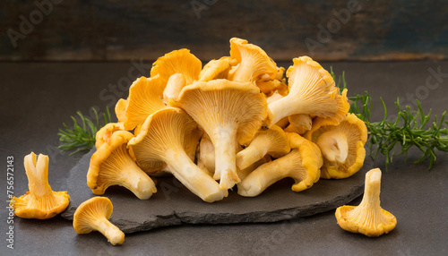 Chanterelles mushrooms on a wooden table
