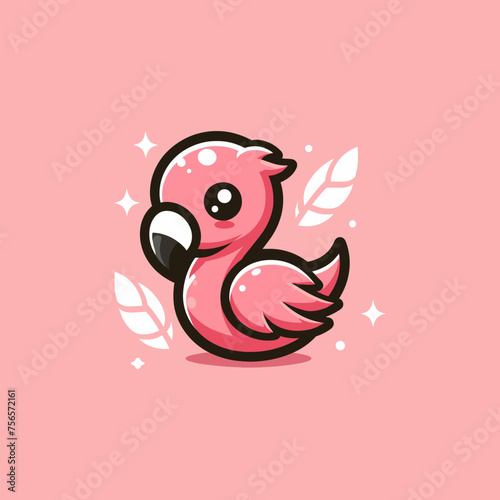 Flamingo Cute Mascot Logo Illustration Chibi Kawaii is awesome logo, mascot or illustration for your product, company or bussiness