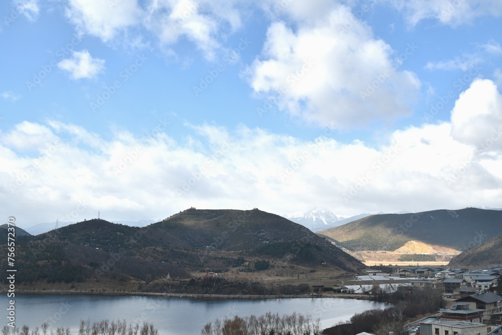 landscape of Napa lake grassland with water in summer travel location in China