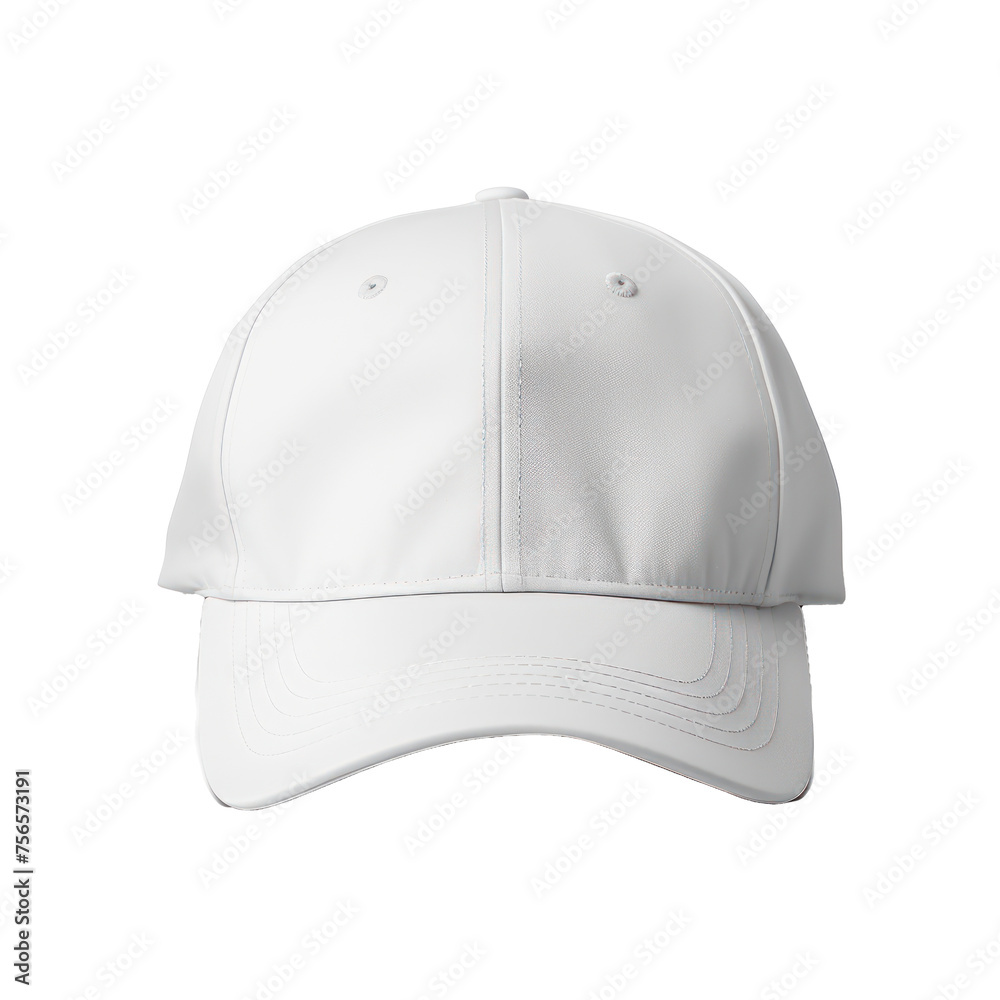 White baseball cap mockup front view, PNG file of isolated cutout object with on transparent background. White baseball cap mockup front view, PNG file of isolated cutout object with on transparent background.