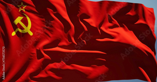 Close-up of the national flag of Soviet Union blowing in the wind on a sunny day