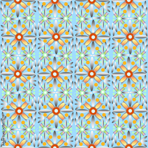 Seamless vector pattern with floral ornament, delicate orange-yellow and green colors with a gradient. Suitable for interior, print, wallpaper, fabric, clothing, stationery.