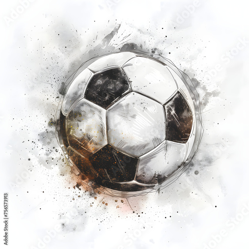 illustration of a soccer ball on a background of colored splashes of spots and stripes in a flat style, on a white background