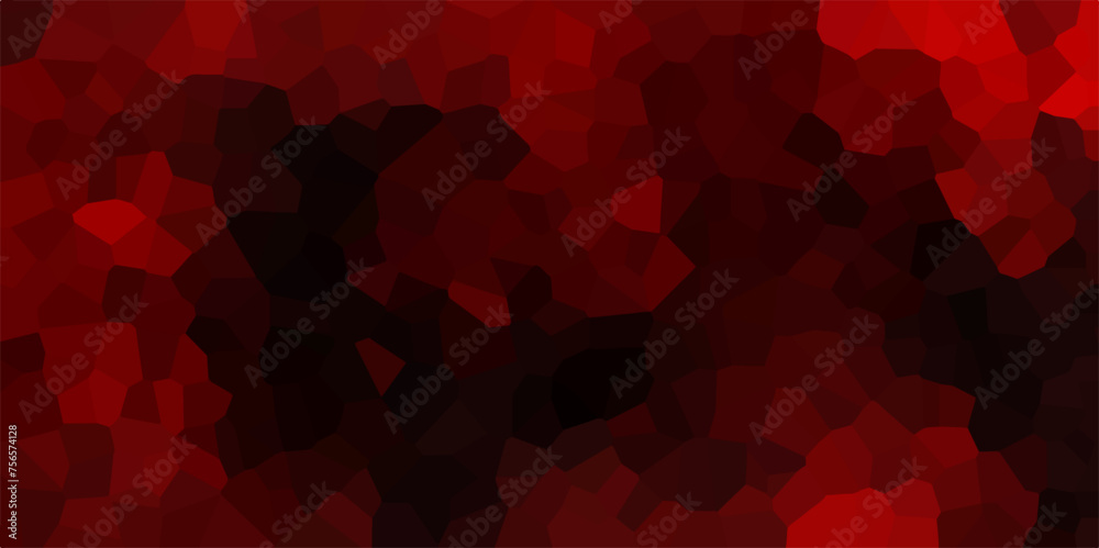 Dark red and black Broken Stained Glass Background with black lines. Voronoi diagram background. Seamless pattern with 3d shapes vector Vintage Illustration background. Geometric Retro tiles pattern - obrazy, fototapety, plakaty 