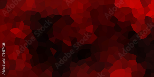 Dark red and black Broken Stained Glass Background with black lines. Voronoi diagram background. Seamless pattern with 3d shapes vector Vintage Illustration background. Geometric Retro tiles pattern