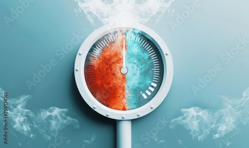 Thermometer with temperature indicator one side indicates scorching heat and the other indicates very cold climate. Hot and cold concept photo