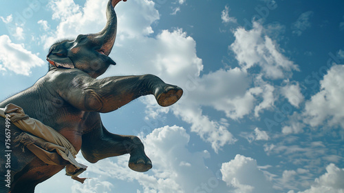 elephant , semi-human, kungfu , sky kick, close up ,kungfu theme background , shot on , EOF , 1/1000 , F/22 ,White balance 32k photo