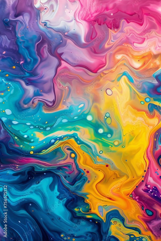 A vibrant abstract painting of swirling