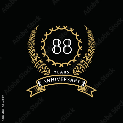 88st anniversary logo with gold and white frame and color. on black background