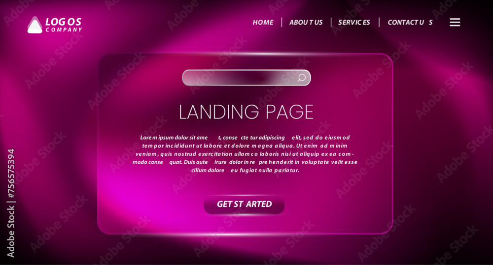 Realistic glass effect background website and landing page template design