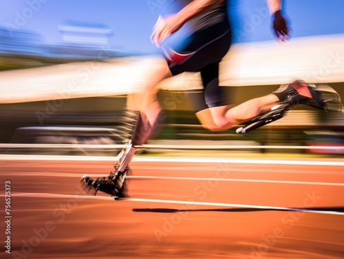 Blurry motion encapsulates a parathlete's peak performance, emphasizing speed and dynamic movement on the racing track