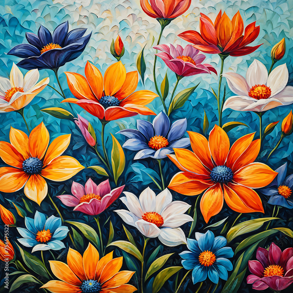 Oil Painting Flowers with Abstract Background Oil Painting Flowers with Abstract Background