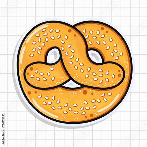 Cute funny French pretzel. Vector hand drawn cartoon kawaii character illustration icon. Isolated on background. French pretzel character concept © Yevhen