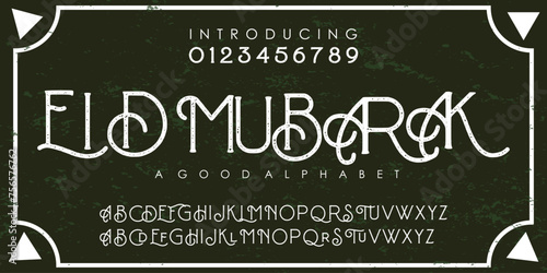 Modern vintage urban style Eid Mubarak typography with distressed bold font, dirty noise texture, and old letters on a rusted background. Suitable for fashion, sports, movies, and logo design. Vecotr