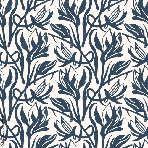 Black and white seamless pattern with flowers.