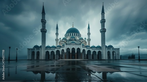Mosque building architecture with eery weather 