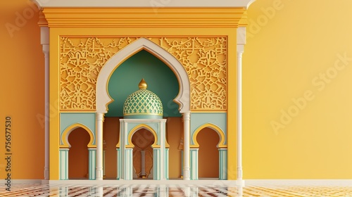 Close-up view Still life of the Islamic church building 3d
