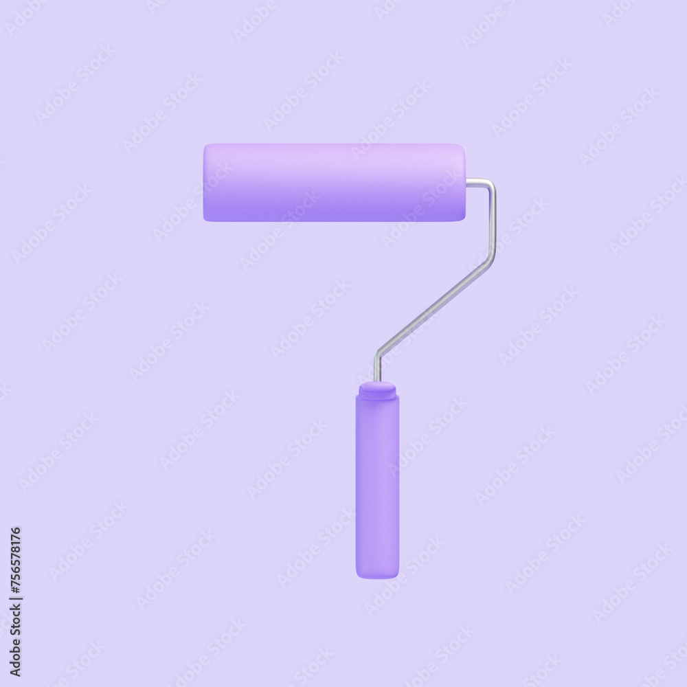 Purple paint roller with a sleek design, set against a seamless lavender background. Icon, sign and symbol. Front view. 3D Render illustration Purple paint roller with a sleek design, set against a seamless lavender background. Icon, sign and symbol. Front view. 3D Render illustration