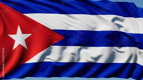 Canvas Print Close-up of the national flag of Cuba flutters in the wind on a sunny day
