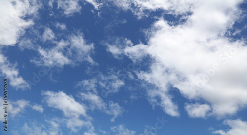 Fluffy white clouds in a blue sky 