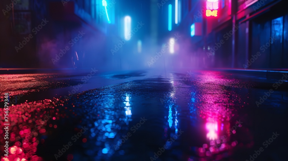 Wet Asphalt Reflection of Neon Lights: A Search

