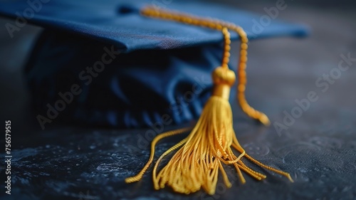 Grad cap with golden tassel in soft focus of scholarly achievements and education photo