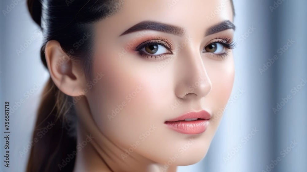 portrait of a very beautiful girl with clean skin and professional makeup. Beauty and health concept
