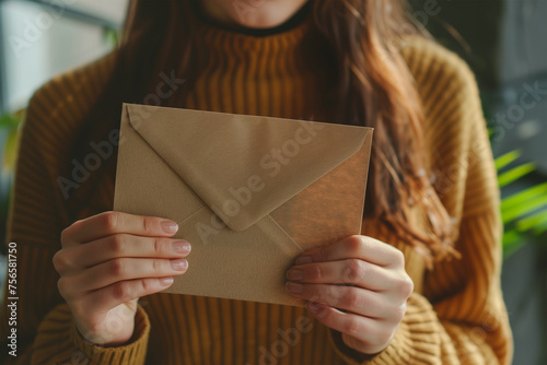 Young woman hands holding an envelope