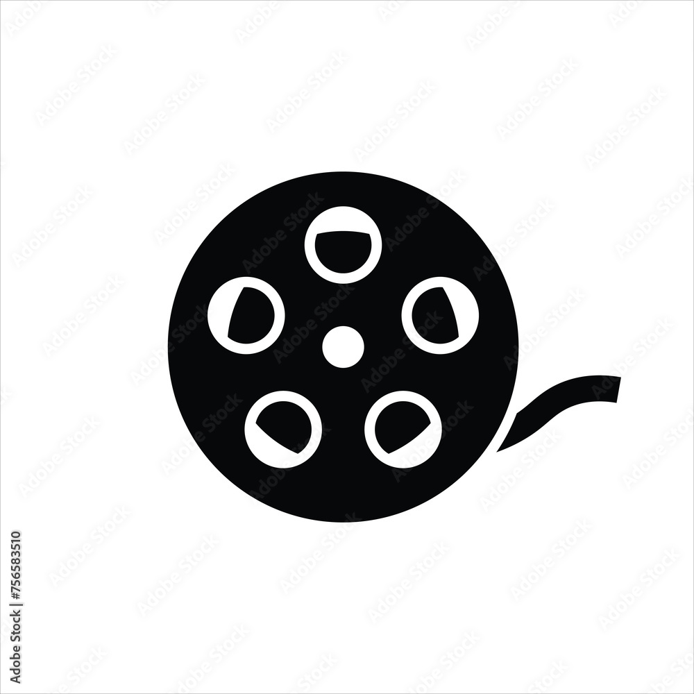 Film reel flat vector silhouette simple flat icon isolated on white background. Element for movie, cinema, film concept. Icon for web design.