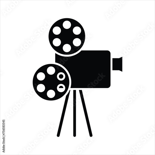Movie projector flat vector silhouette icon isolated on white background. Element for movie, cinema, film concept. Icon for web design.