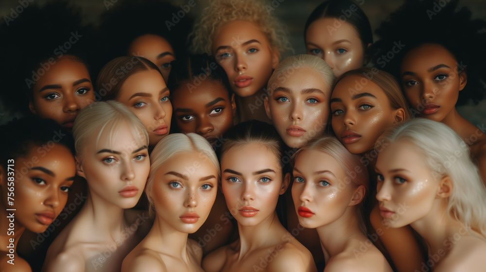 Fototapeta premium Large group of multi ethnic models in studio