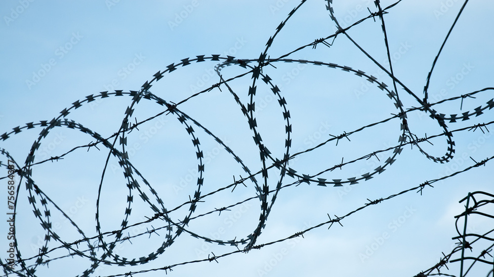 barbed wire Fidget-Alligator against a blue sky barbed wire Fidget-Alligator against a blue sky