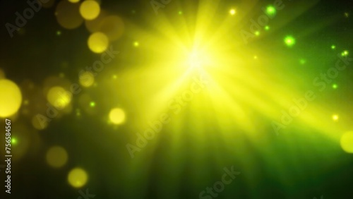 Orange light burst, abstract beautiful rays of lights on a dark Green background with the color of yellow, golden sparkling backdrop, and blur bokeh
