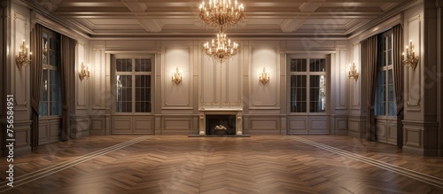 Elegant Room with Parquet Flooring and Ceiling Lighting