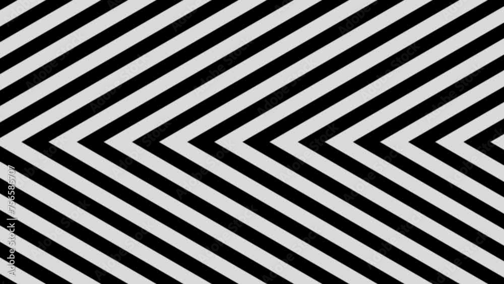 Modern black and white gradient horizontal motion graphic background with looping, thick, V angular lines coming out of the margin