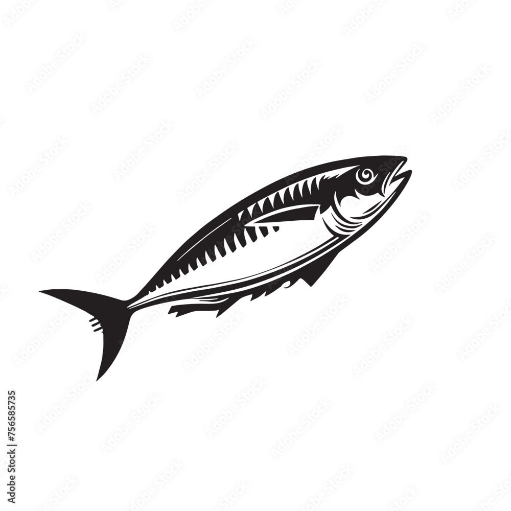 Obraz premium captivating Mackerel fish silhouette, aesthetic Mackerel silhouette, black and white illustration 