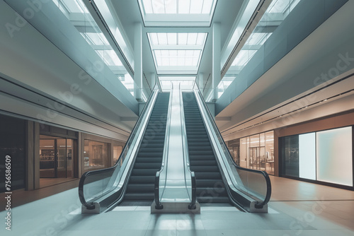  Sleek Escalators in Contemporary Shopping Mall, Modern Design