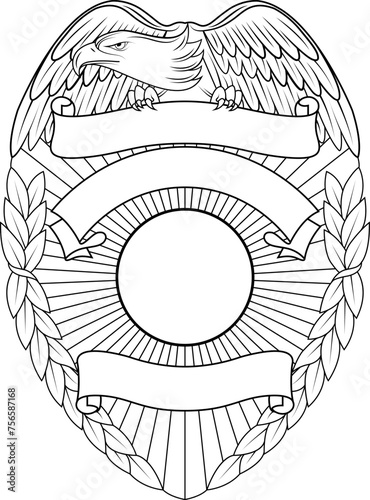 BLANK POLICE BADGE OUTLINE BLACK AND WHITE 