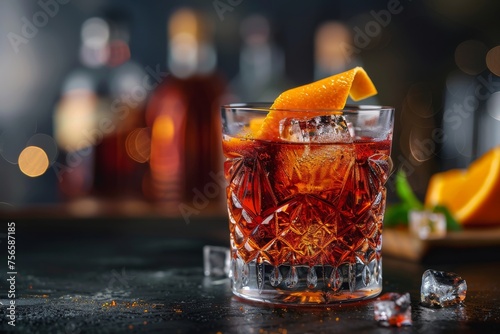 Elegant Negroni cocktail with orange peel garnish and vibrant highlights
