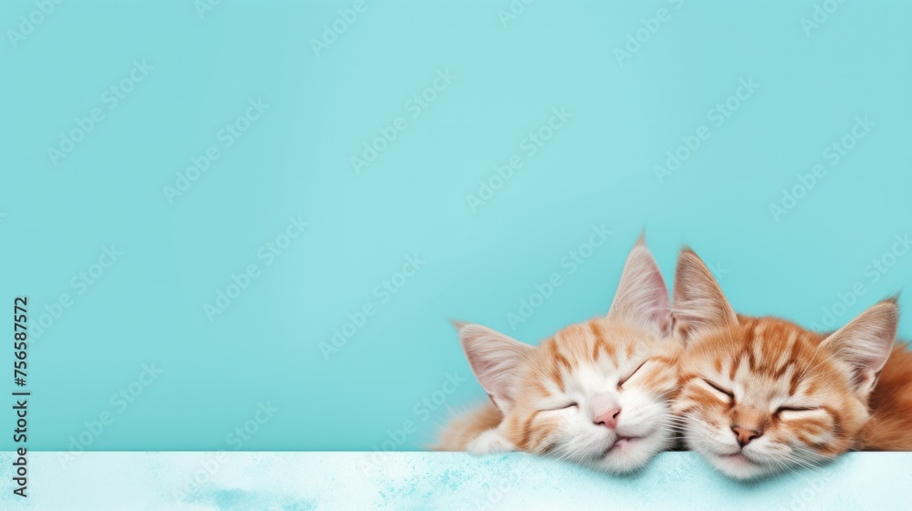 Happy kittens sleeping on blue background Happy kittens sleeping on blue background