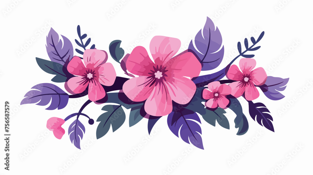 Beautiful flowers with leafs isolated icon  flat vector