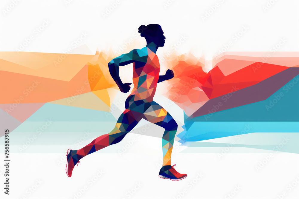 Runner's Motion: Fit Woman Silhouetted in Blue, Speed with Determination on Track