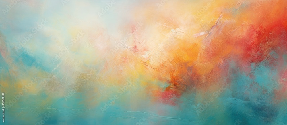 Abstract Oil Painting with Multicolored Texture and Rough Brushstrokes